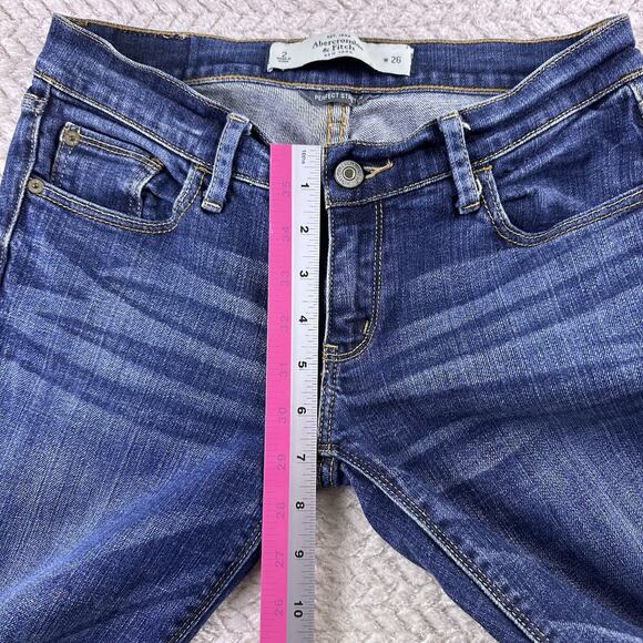 Abercrombie & Fitch Jeans Women’s Slim Straight Low Rise 26/2 Whiskered Blue - Picture 8 of 13